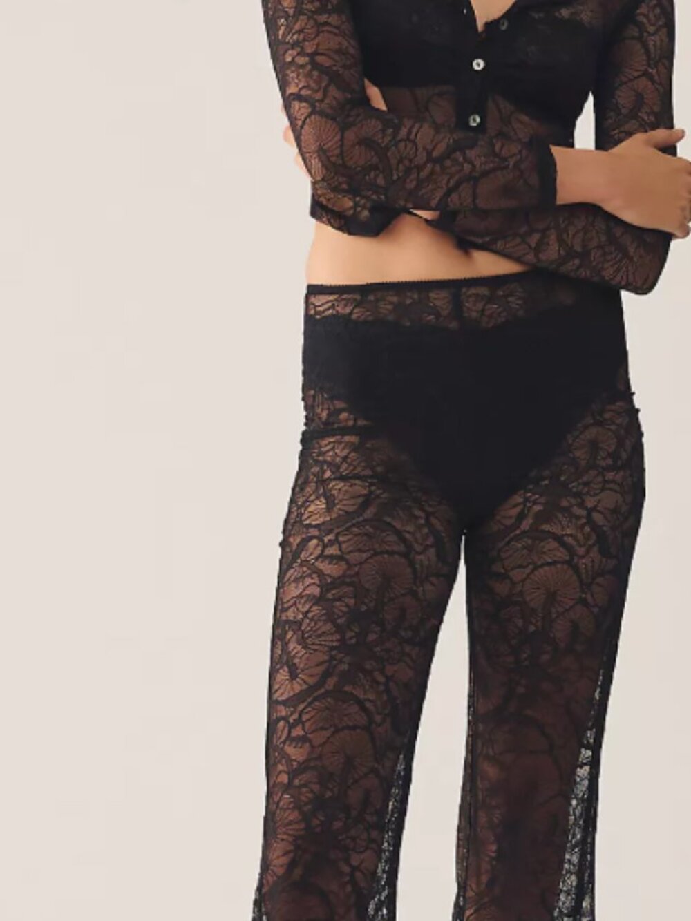 Only Hearts Black Sheer Lace Wide-Leg Pants